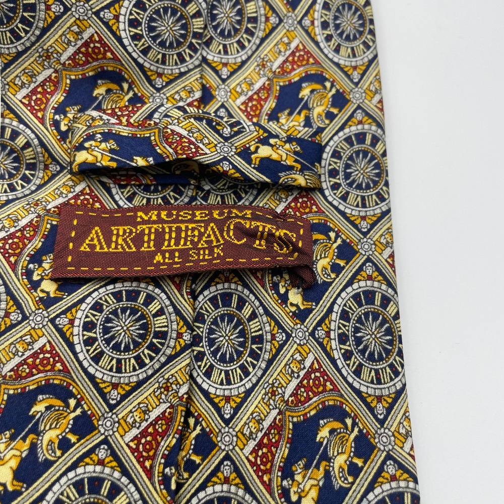 Museum Artifacts All Silk Hand Made Tie Blue Gold Red Roman Coin Pegasus Design - Picture 2 of 4